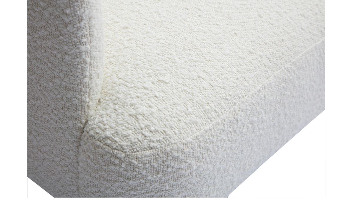 Canap scandinave 2 places en tissu effet laine boucle blanc et bois clair ISKO