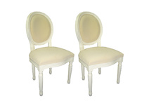 Chaise baroque salle &agrave; manger blanc MEDAILLON (lot de 2)