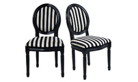 Chaise baroque salle &agrave; manger noir et blanc MEDAILLON (lot de 2)