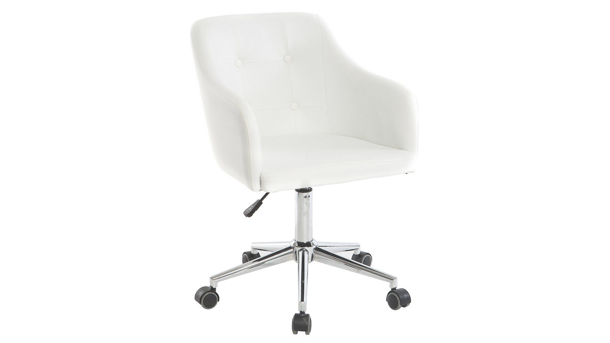 Chaise de bureau  roulettes design blanc et acier chrom BALTIK