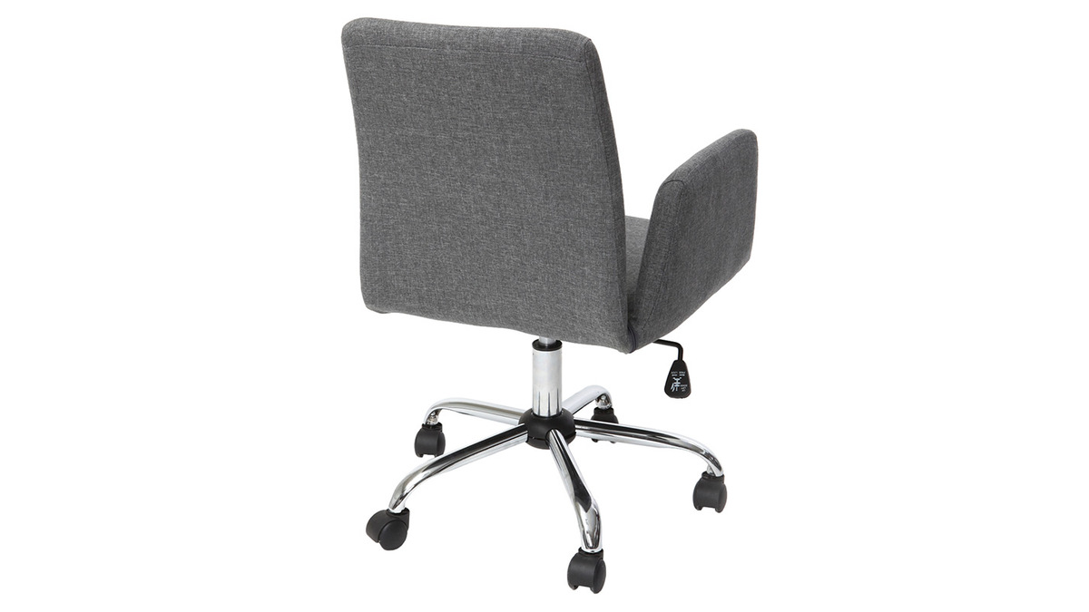 Chaise de bureau  roulettes en tissu gris et acier chrom ARIEL