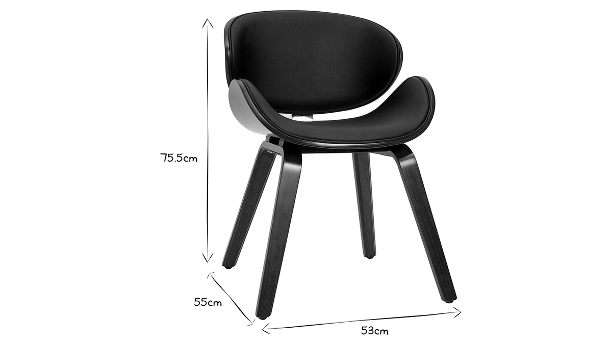 Chaise design noir et bois fonc noyer WALNUT