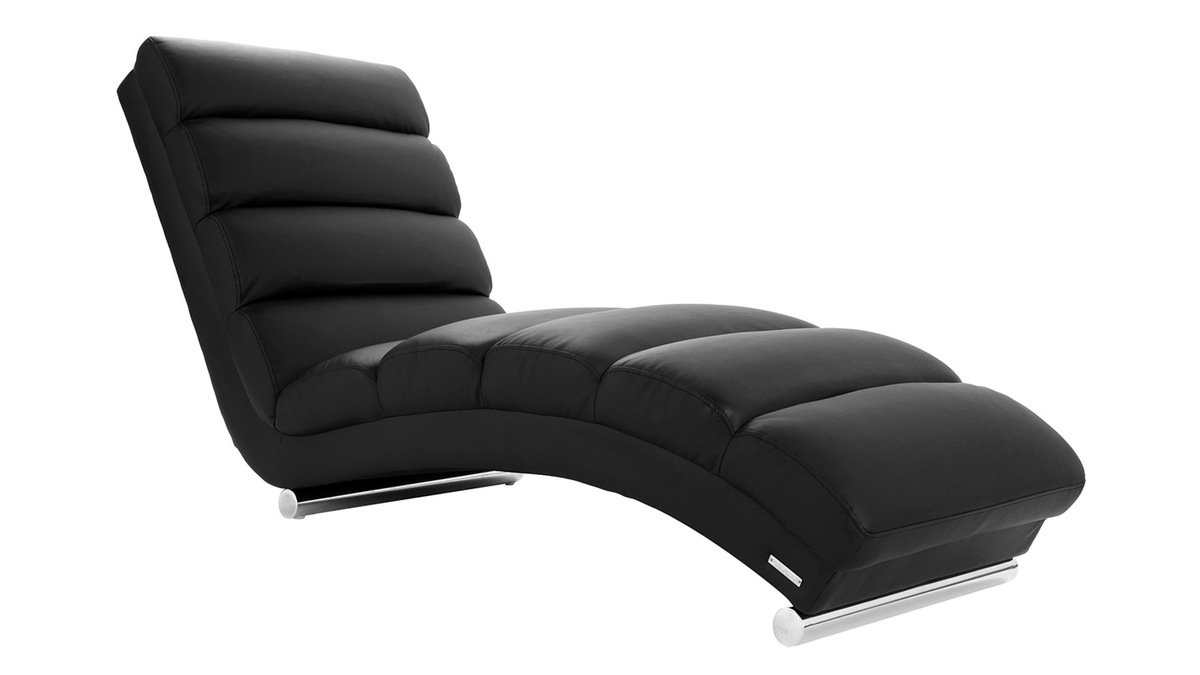 Chaise longue / fauteuil design noir et acier chrom TAYLOR