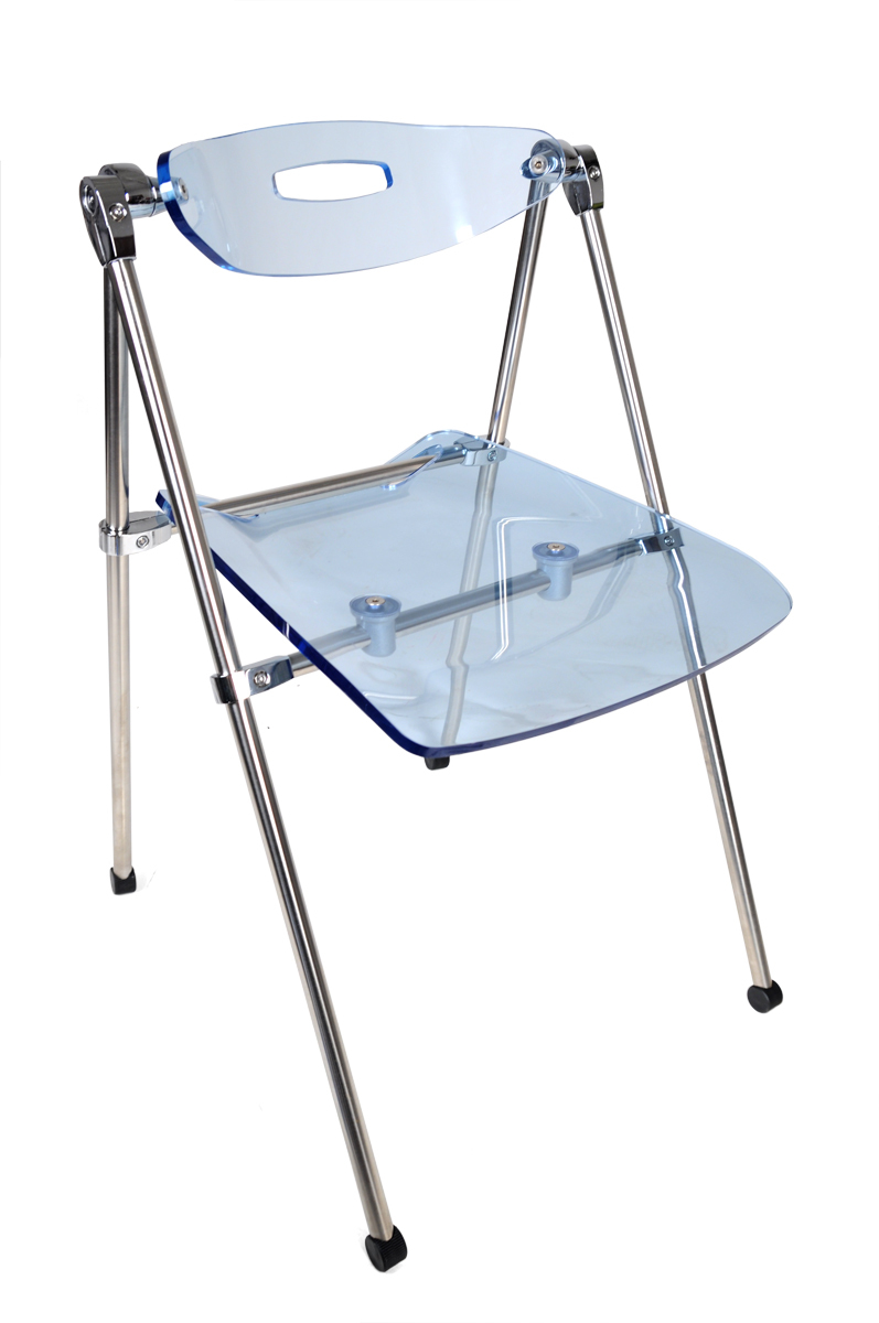 Chaise plexiglas pliante bleu moderne JULIE (lot de 4)