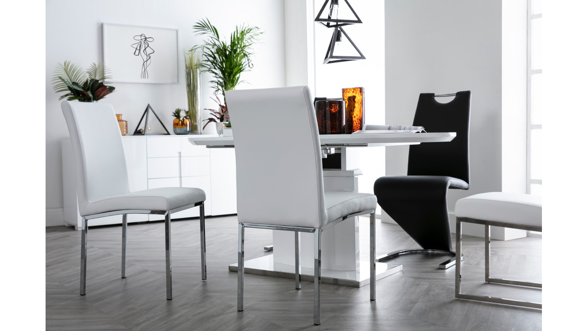 Chaises design blanc et acier chrom (lot de 2) SIMEA