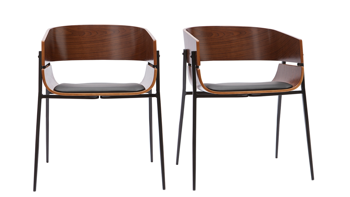 Chaises design bois fonc et mtal noir (lot de 2) WESS
