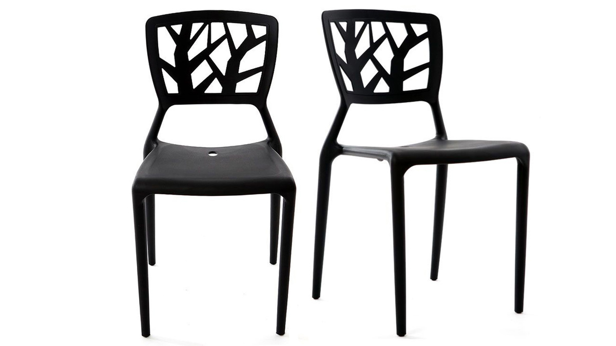 Chaises design noires empilables intrieur / extrieur (lot de 2) KATIA