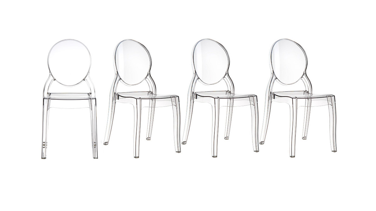Chaises empilables design mdaillon transparente intrieur / extrieur - lot de 4 LOUISON