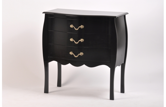 Commode 3 tiroirs LOUISA, poign&eacute;es noires - style baroque coloris noir