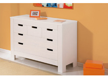 Commode blanche design pin massif 5 tiroirs GAIA