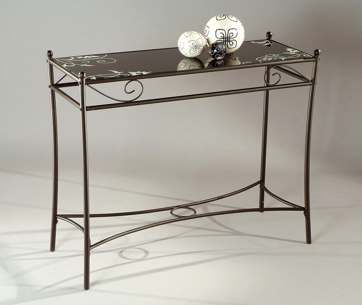 Console en verre noir et acier rectangulaire Florence