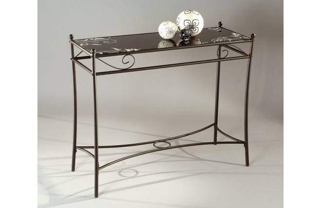 Console en verre noir et acier rectangulaire Florence
