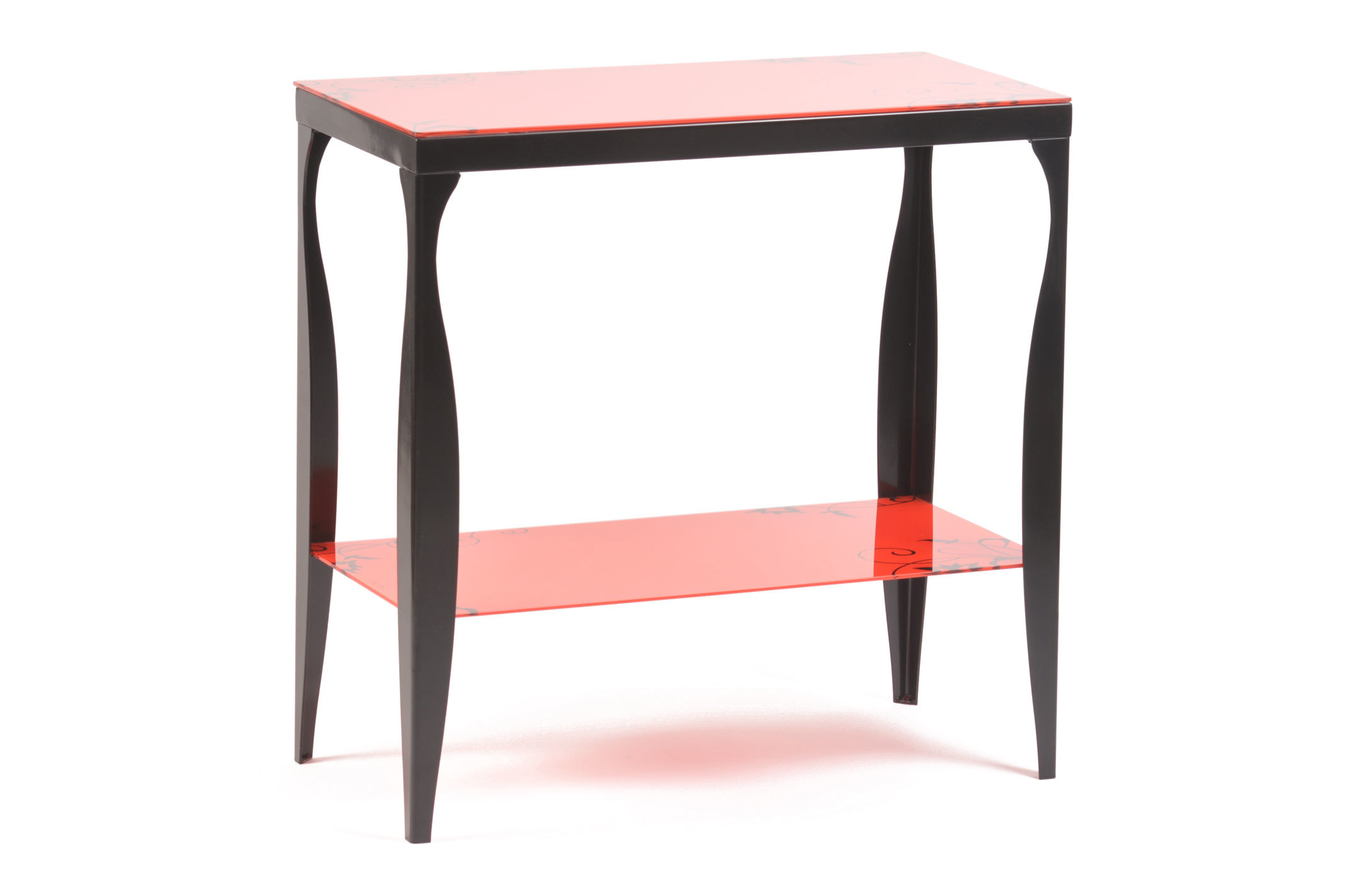 Console rouge moderne en acier laqu&eacute; et verre tremp&eacute; Baroca