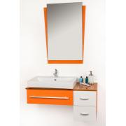 Ensemble de meubles de salle de bains POP ORANGE : vasque, meuble sous-vasque et miroir. image 1
