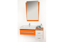 Ensemble de meubles de salle de bains POP ORANGE : vasque, meuble sous-vasque et miroir. image pub1