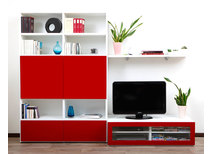 Ensemble mural TV design blanc et laqu&eacute; rouge KELIS by SYMBIOSIS