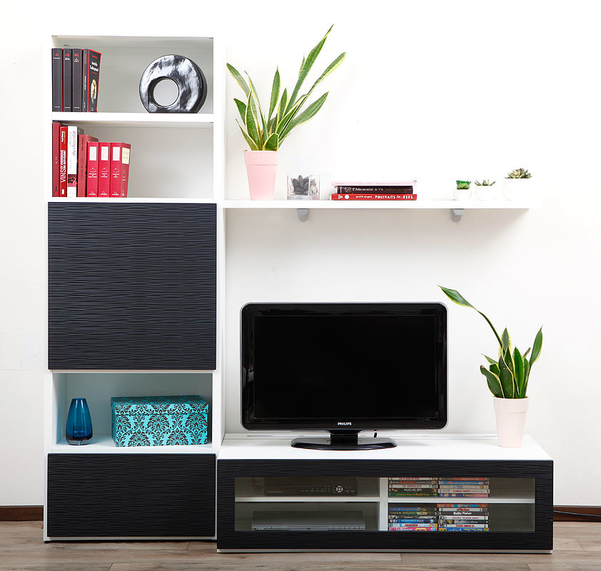 Ensemble mural TV design blanc et noir ADIS by SYMBIOSIS