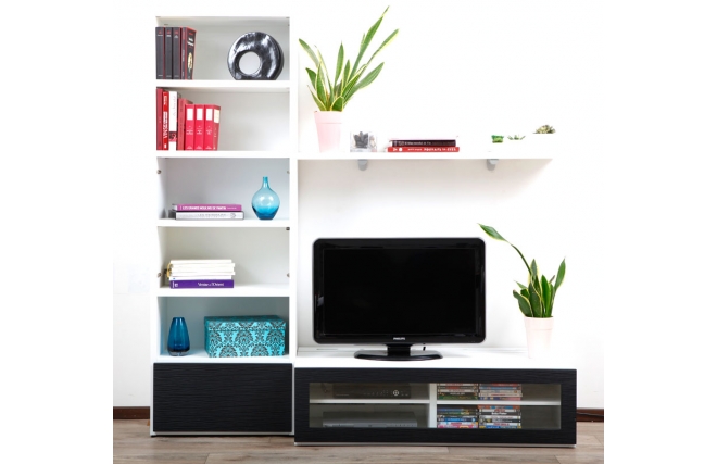 Ensemble mural TV design blanc et noir ISIS by SYMBIOSIS