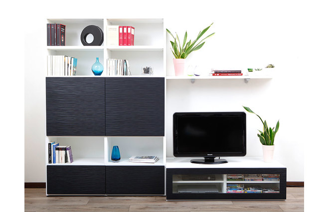 Ensemble mural TV design blanc et noir KELIS by SYMBIOSIS