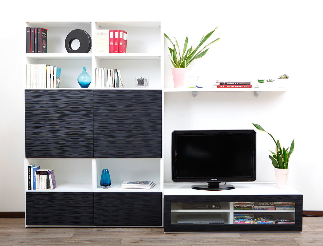 Ensemble mural TV design blanc et noir KELIS by SYMBIOSIS