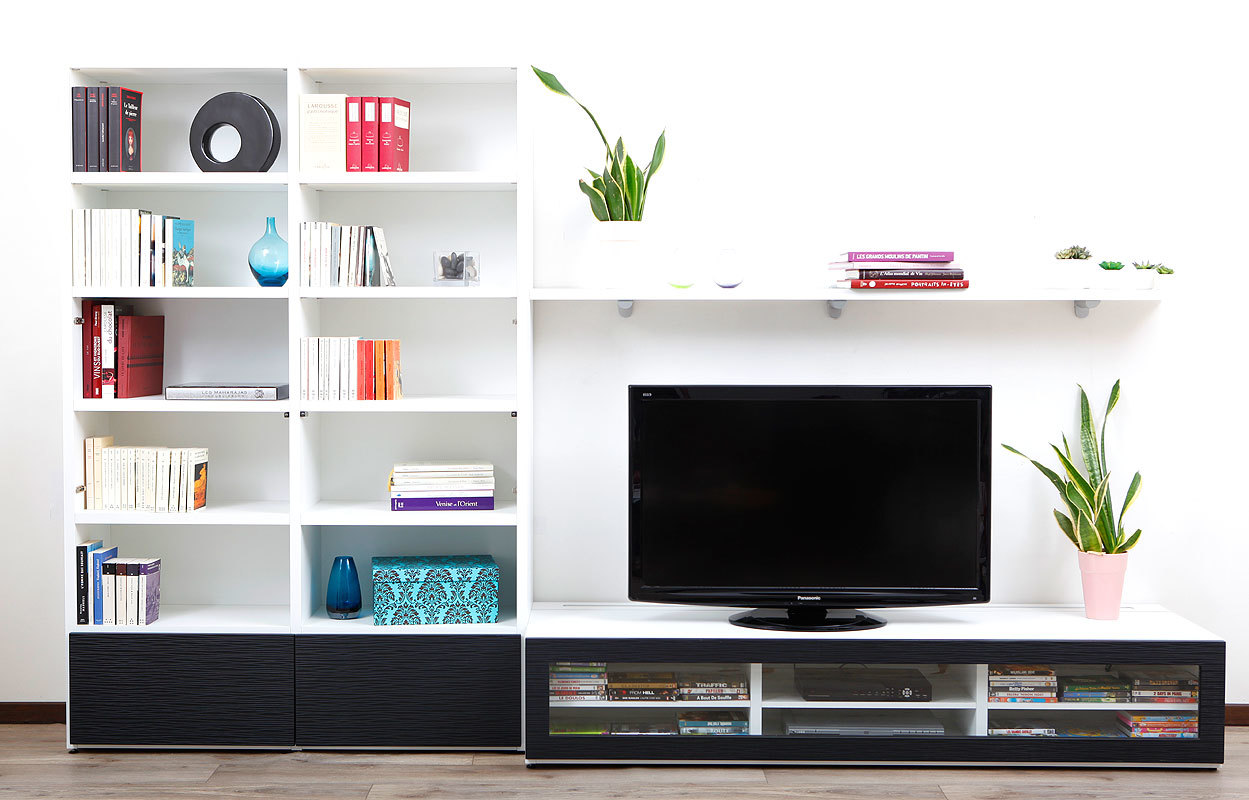 Ensemble mural TV design blanc et noir TELIS by SYMBIOSIS