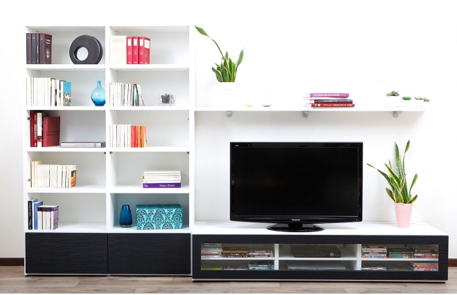Ensemble mural TV design blanc et noir TELIS by SYMBIOSIS