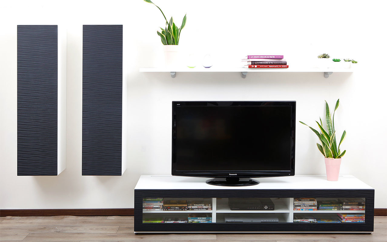 Ensemble mural TV design blanc et noir XALIS by SYMBIOSIS