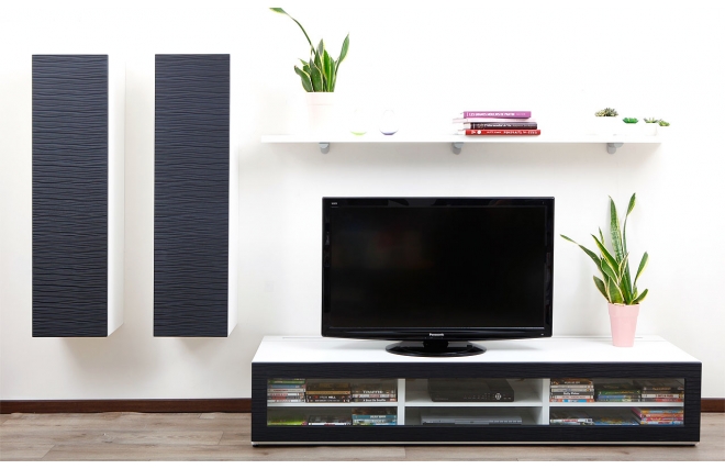 Ensemble mural TV design blanc et noir XALIS by SYMBIOSIS