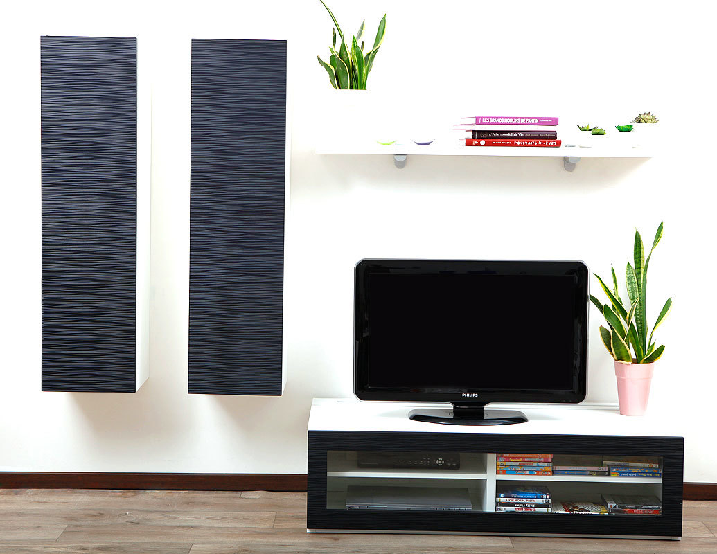 Ensemble mural TV design blanc et noir YRIS by SYMBIOSIS