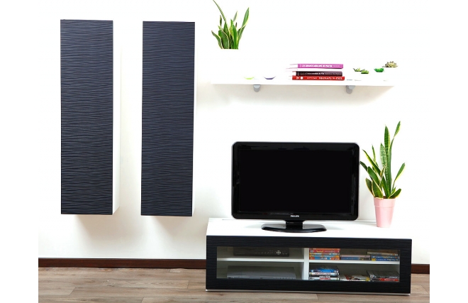 Ensemble mural TV design blanc et noir YRIS by SYMBIOSIS