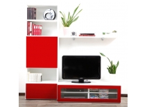 Ensemble mural TV design blanc et rouge laqu&eacute; ADIS by SYMBIOSIS