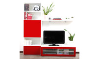 Ensemble mural TV design blanc et rouge laqu&eacute; ADIS by SYMBIOSIS