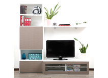 Ensemble mural TV design blanc et taupe ADIS by SYMBIOSIS