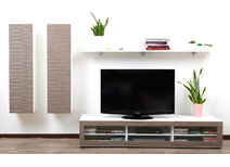 Ensemble mural TV design blanc et taupe XALIS by SYMBIOSIS