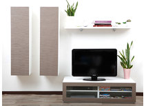 Ensemble mural TV design blanc et taupe YRIS by SYMBIOSIS