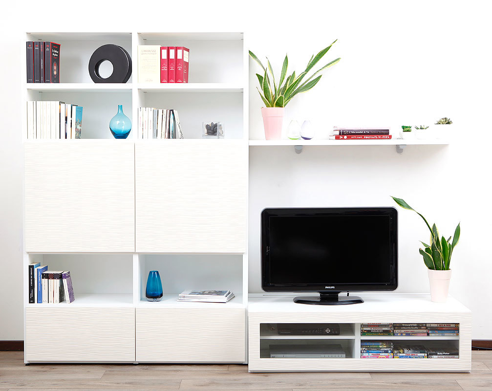 Ensemble mural TV design blanc KELIS by SYMBIOSIS