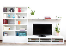 Ensemble mural TV design blanc laqu&eacute; TELIS by SYMBIOSIS