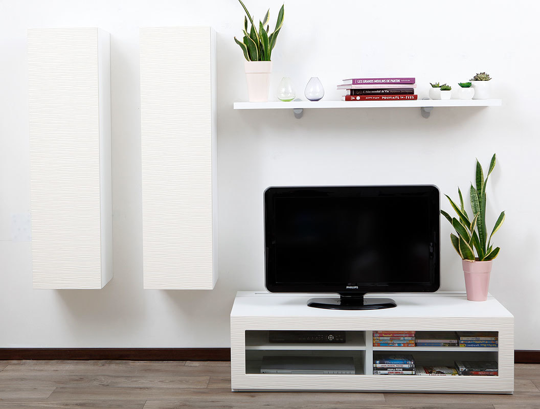 Ensemble mural TV design blanc YRIS by SYMBIOSIS
