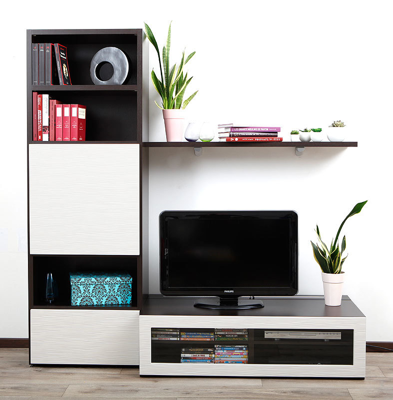 Ensemble mural TV design chocolat et blanc ADIS by SYMBIOSIS