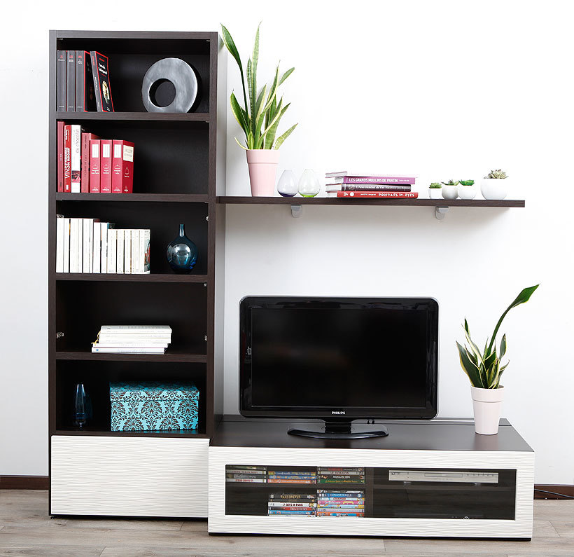Ensemble mural TV design chocolat et blanc ISIS by SYMBIOSIS