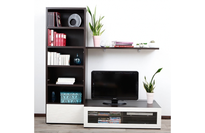 Ensemble mural TV design chocolat et blanc ISIS by SYMBIOSIS