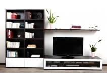 Ensemble mural TV design chocolat et blanc laqu&eacute; TELIS by SYMBIOSIS