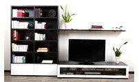 Ensemble mural TV design chocolat et blanc laqu&eacute; TELIS by SYMBIOSIS