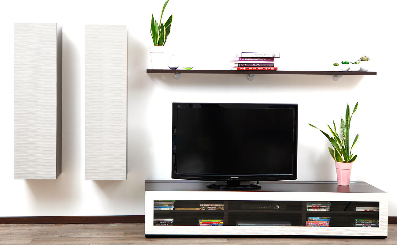 Ensemble mural TV design chocolat et blanc XALIS by SYMBIOSIS