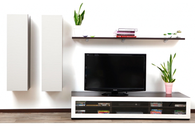 Ensemble mural TV design chocolat et blanc XALIS by SYMBIOSIS