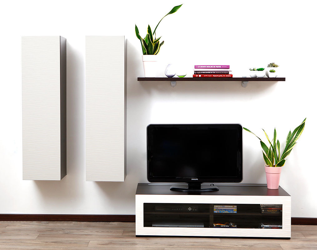 Ensemble mural TV design chocolat et blanc YRIS by SYMBIOSIS