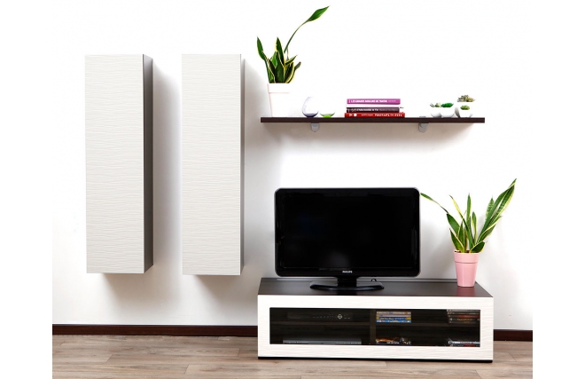 Ensemble mural TV design chocolat et blanc YRIS by SYMBIOSIS