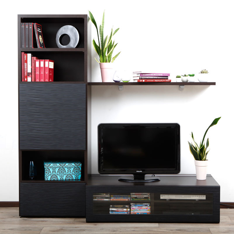 Ensemble mural TV design chocolat et noir ADIS by SYMBIOSIS