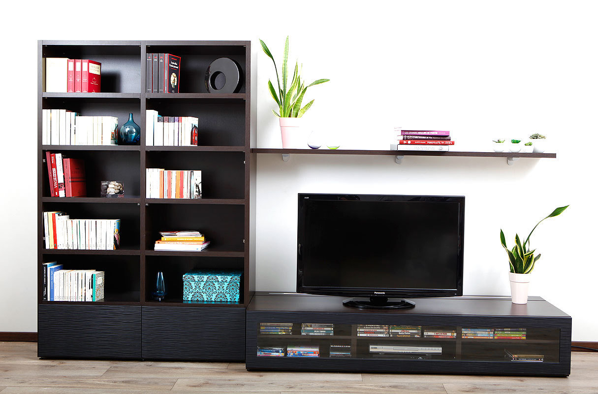 Ensemble mural TV design chocolat et noir TELIS by SYMBIOSIS
