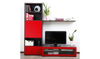 Ensemble mural TV design chocolat et rouge laqu&eacute; ADIS by SYMBIOSIS